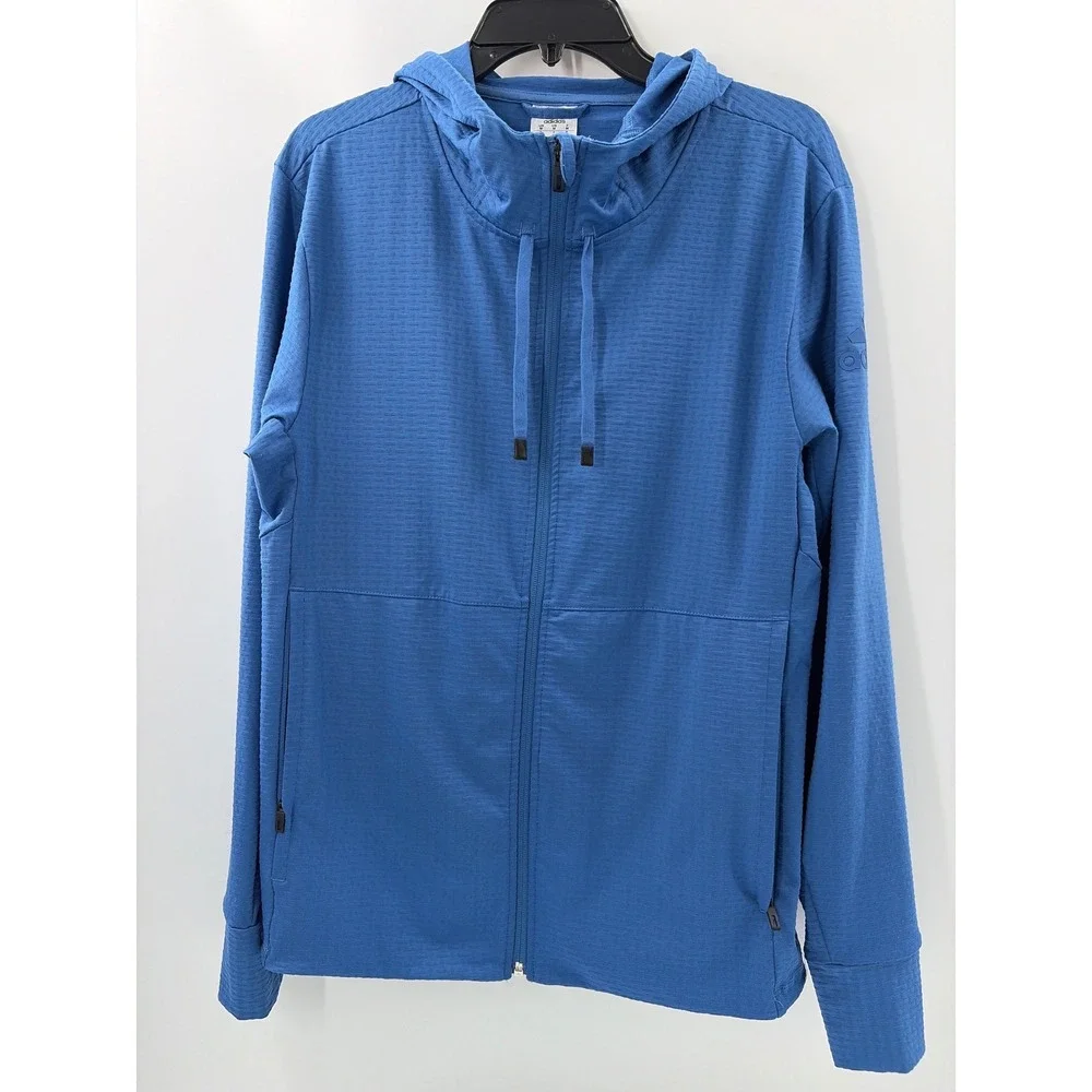 Adidas Mens Climalite Full Zip Hoodie Blue Waffle Knit Jacket Sz M 2111